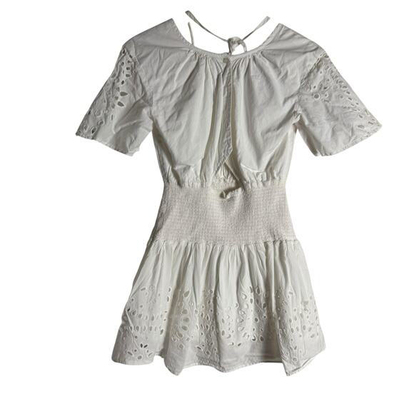 Thakoon White Eyelet Smocked Short Sleeve Cut Out Summer Mini Dress Size 0 - Picture 12 of 15
